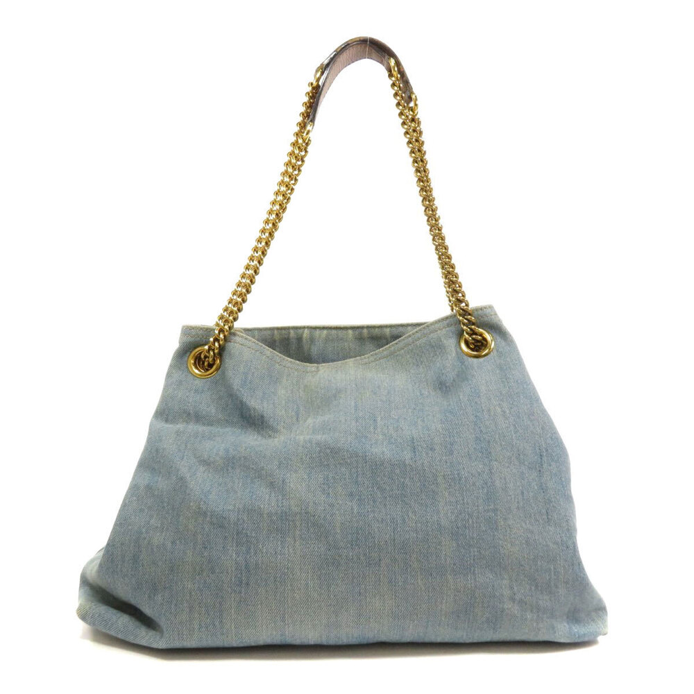 Gucci GG Interlocking Bag Tote Chain Denim Blue